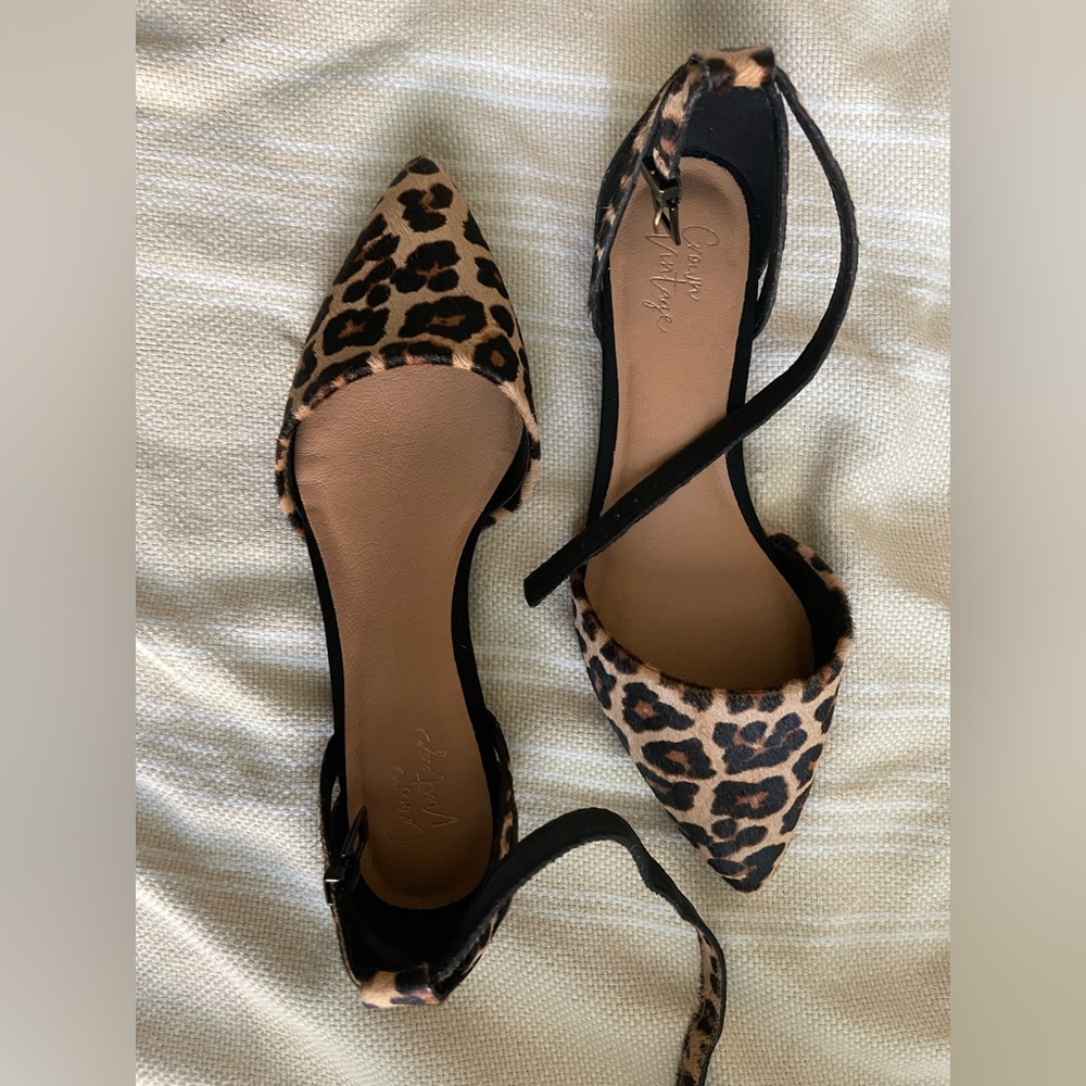 Crown Vintage Evalinda Leopard Print Ballet Flats Women's Ankle Strap